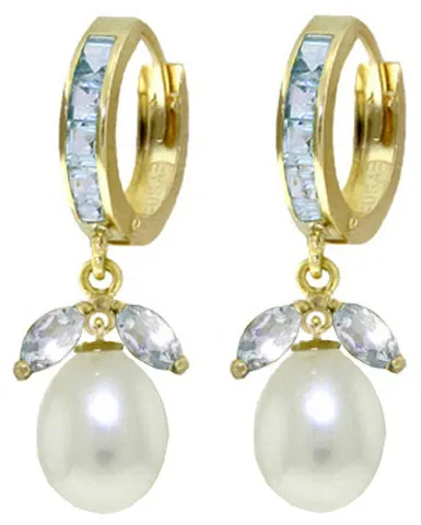 10.3 Carat 14K Solid White Gold Pearl Lover Aquamarine Pearl Earrings