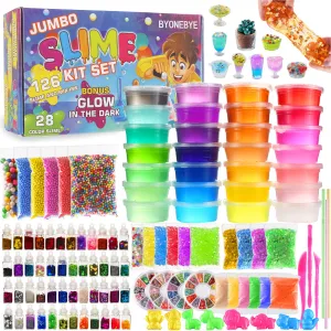 126 Pcs DIY Slime Making Kit for Girls Boys - Birthday Idea for Kids Age 5 . Ultimate Slime Supplies Include 28 Crystal Slime, 2 Glow in The Dark Powder, 48 Bottle Glitter Jar etc.