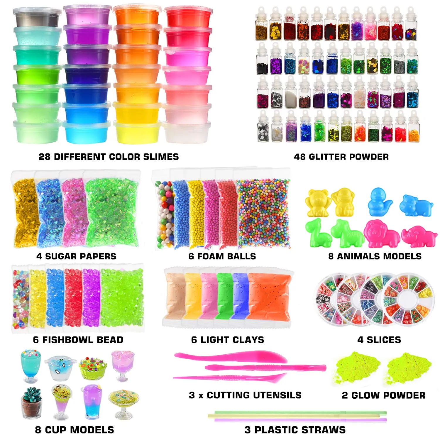 126 Pcs DIY Slime Making Kit for Girls Boys - Birthday Idea for Kids Age 5 . Ultimate Slime Supplies Include 28 Crystal Slime, 2 Glow in The Dark Powder, 48 Bottle Glitter Jar etc.