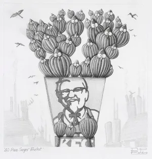 40 Piece Singer Bucket ORIGINAL Sketch by Derrick Fielding
