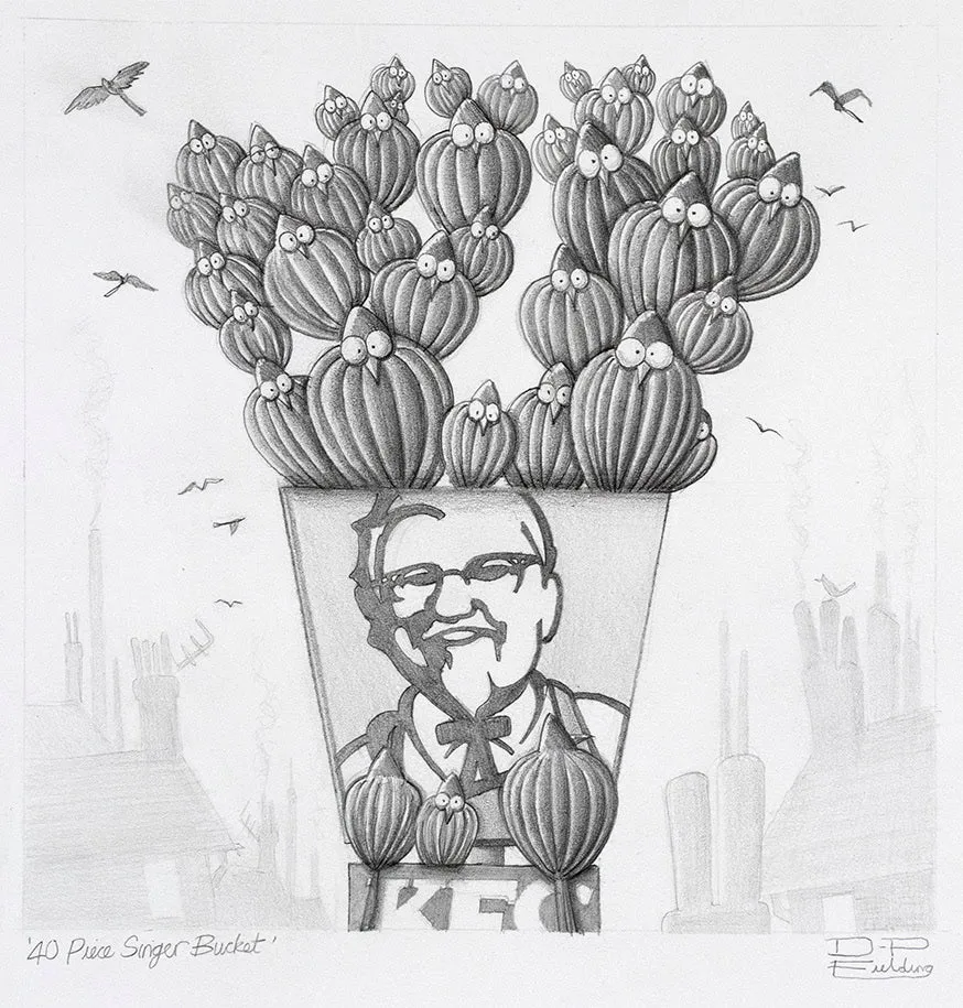 40 Piece Singer Bucket ORIGINAL Sketch by Derrick Fielding