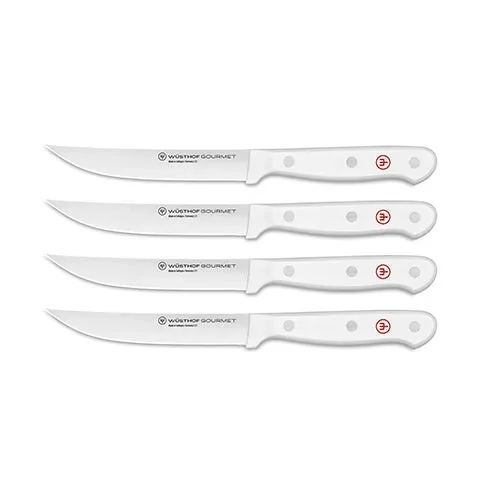 4pc Gourmet Steak Knife Set w/ White Handles
