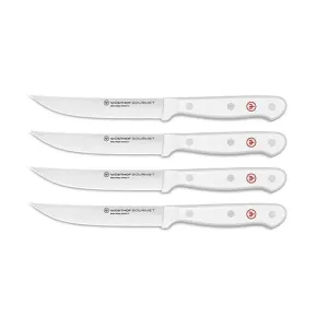4pc Gourmet Steak Knife Set w/ White Handles