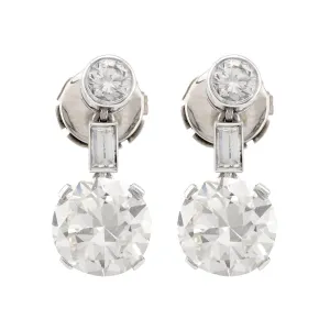 Art Deco GIA 5 Carat Diamond Platinum Drop Earrings