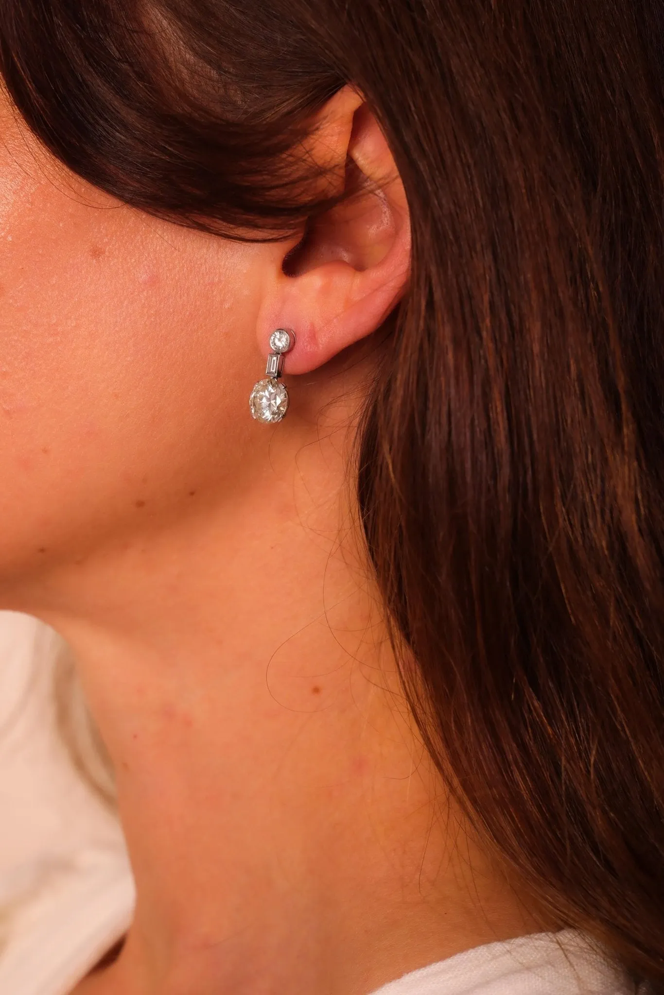 Art Deco GIA 5 Carat Diamond Platinum Drop Earrings