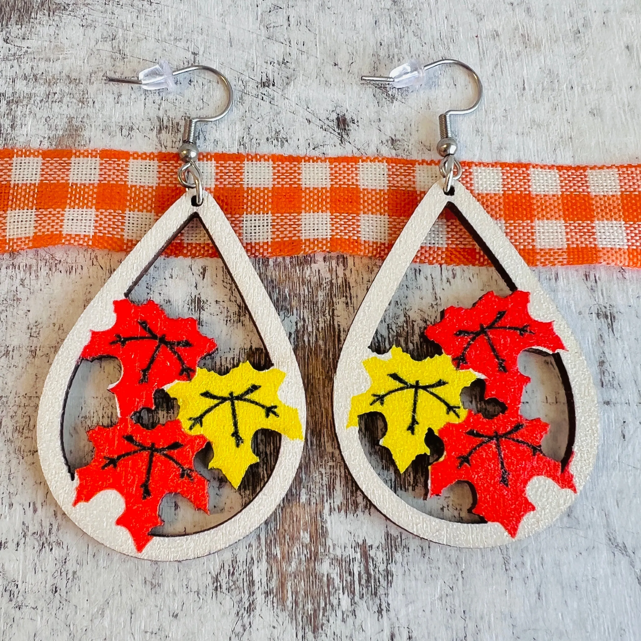 Autumn Leaves Wooden Drop Ear Bling