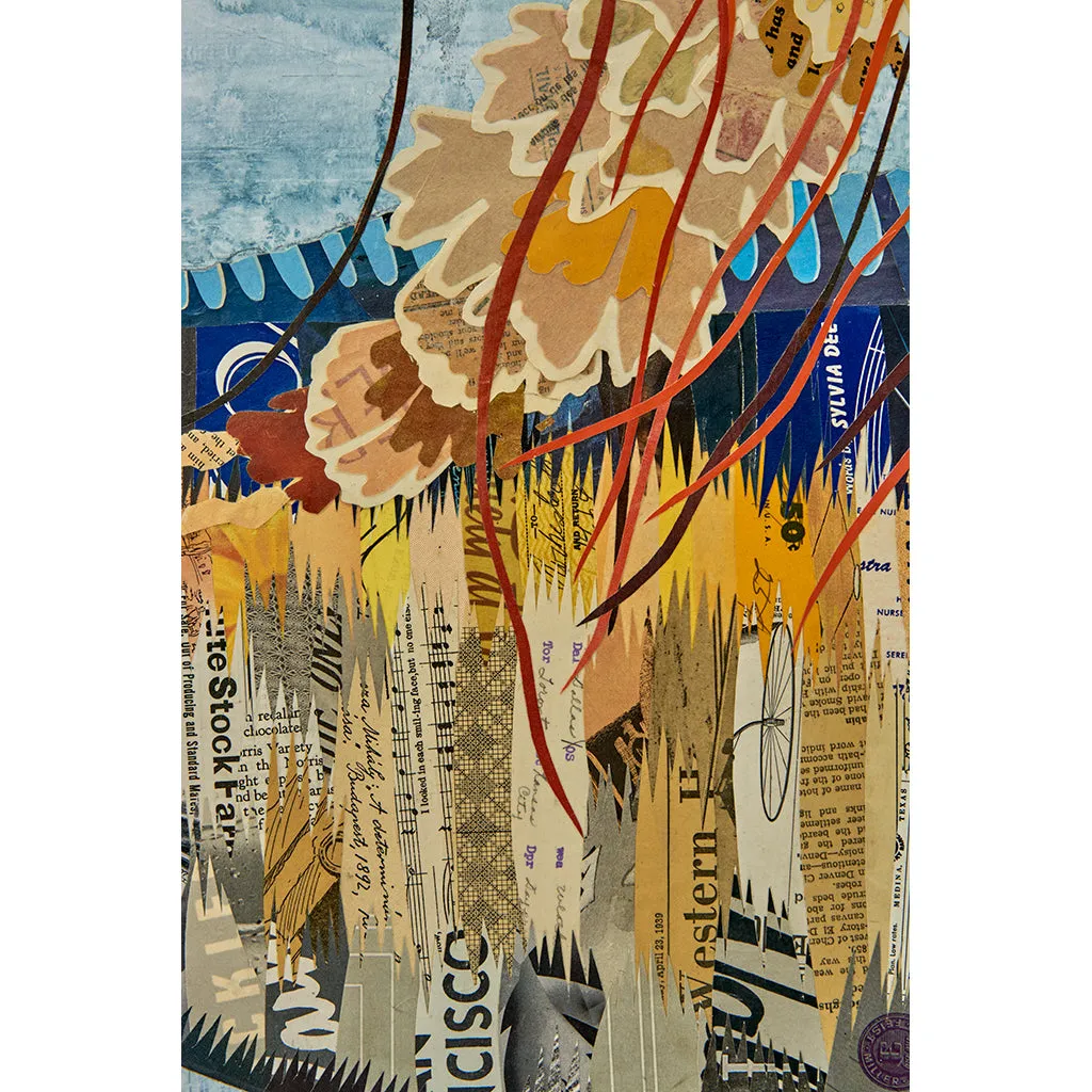 BLUE MARLIN WITH JELLYFISH original paper collage
