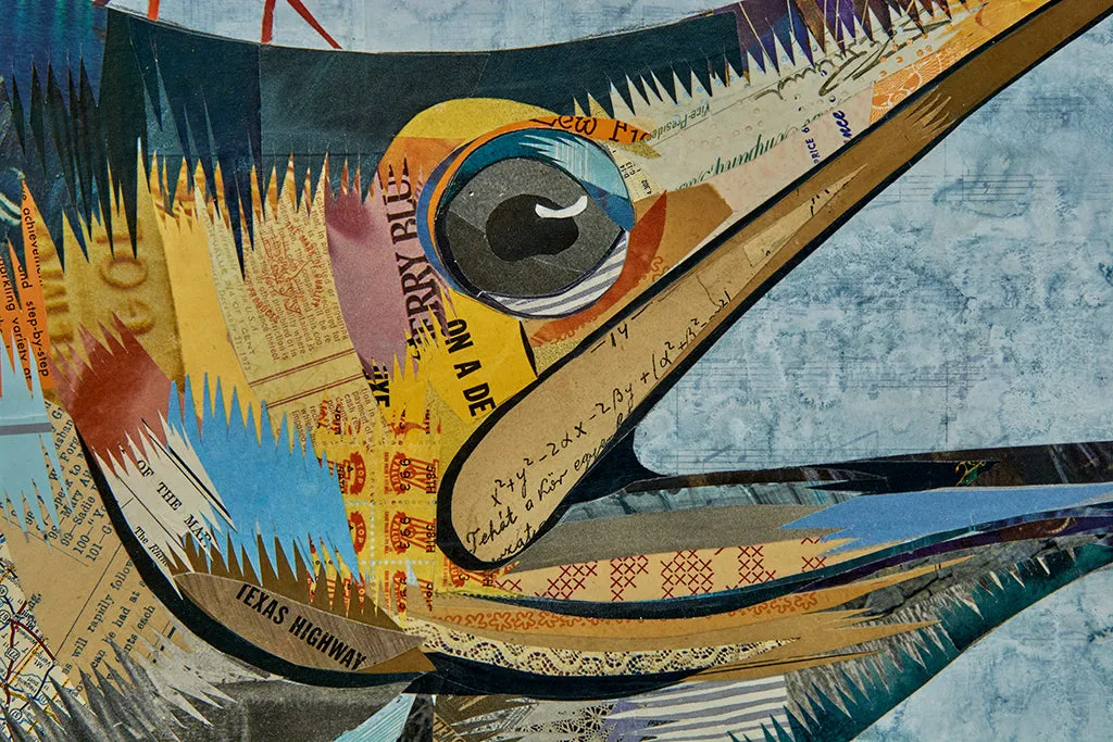 BLUE MARLIN WITH JELLYFISH original paper collage