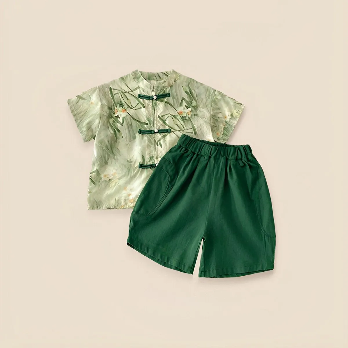 Boys' Traditional Bamboo Green Two-Piece Outfit