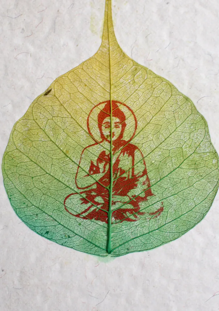 Buddha Painted in a Bodhi Leaf Lokta Paper Greetings Card