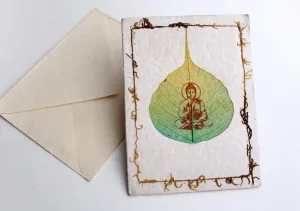 Buddha Painted in a Bodhi Leaf Lokta Paper Greetings Card