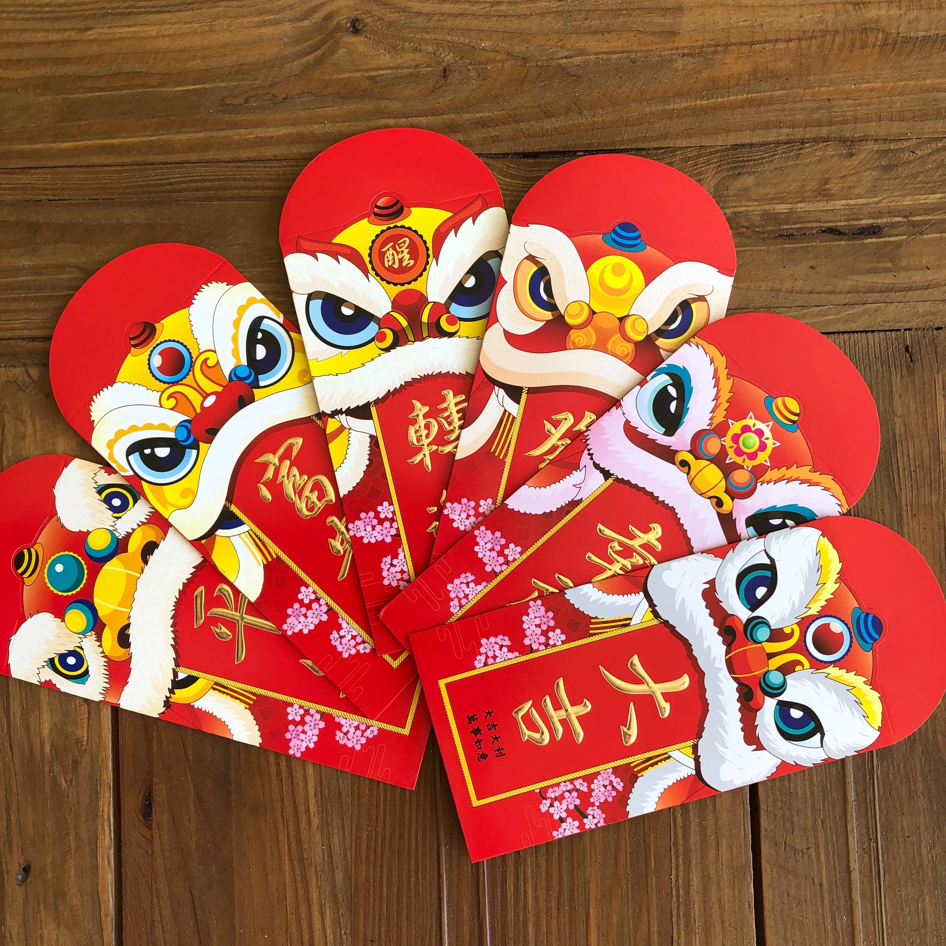 Chinese Lion Red Envelopes - (6 pack mixed prints)