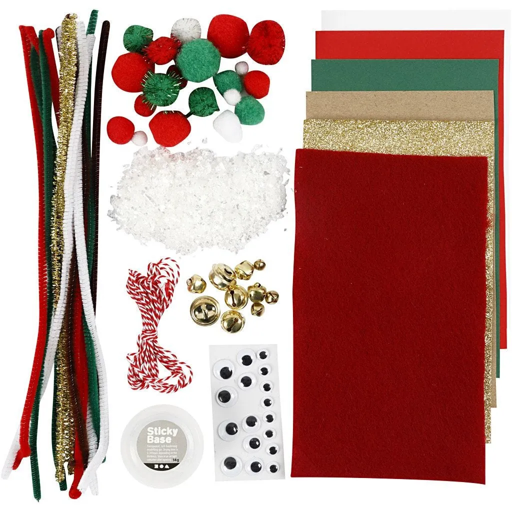 Crafting Assortment Christmas Base Glitter Natural Paper Card Eyes Snow Bells Cord Poms