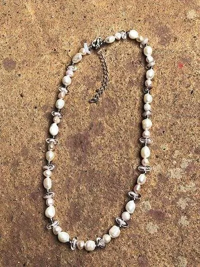 Freshwater pearl and clear quartz bead necklace