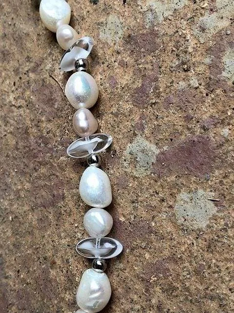 Freshwater pearl and clear quartz bead necklace