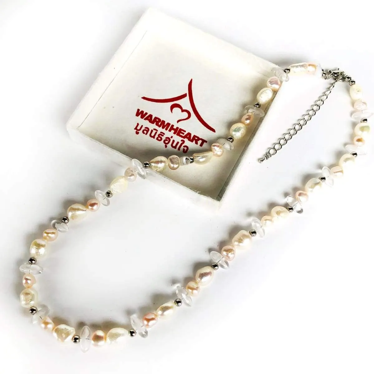 Freshwater pearl and clear quartz bead necklace
