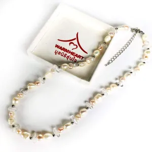 Freshwater pearl and clear quartz bead necklace