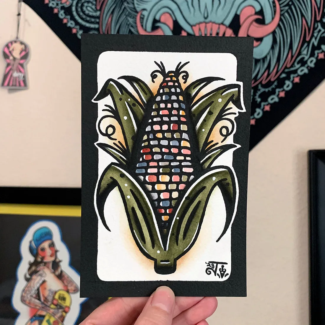 Glass Gem Corn Scrap Paper Original Painting