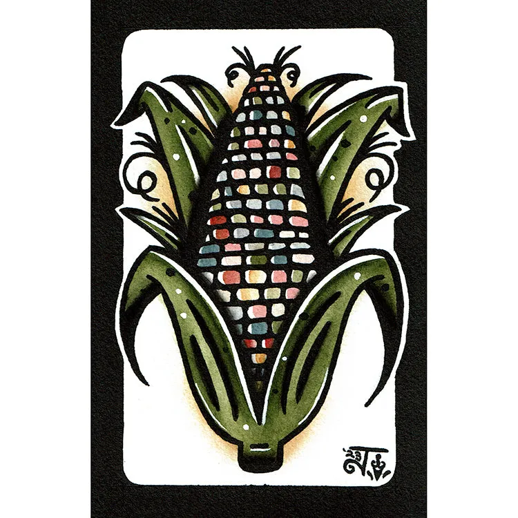 Glass Gem Corn Scrap Paper Original Painting