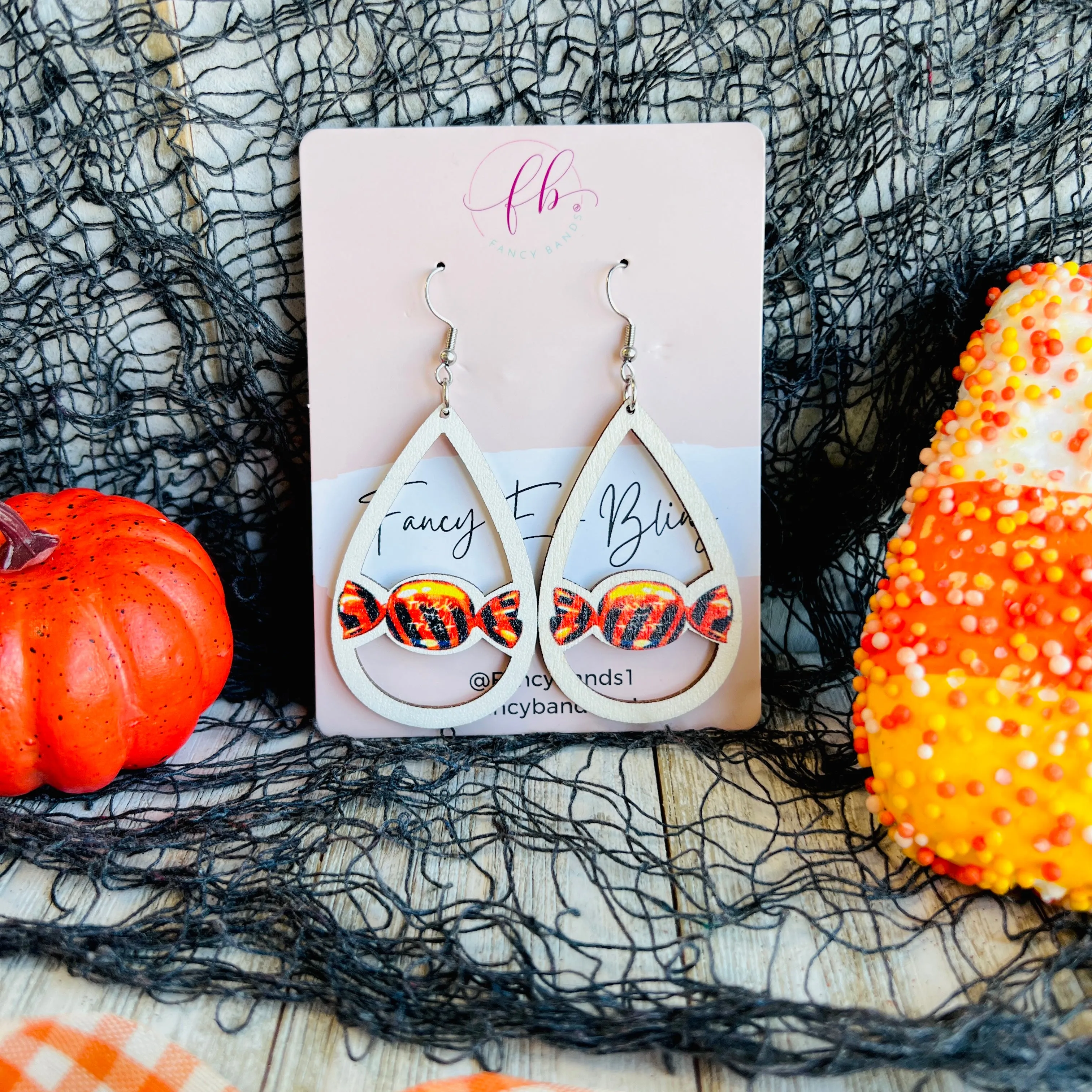 Halloween Candy Wooden Drop Ear Bling