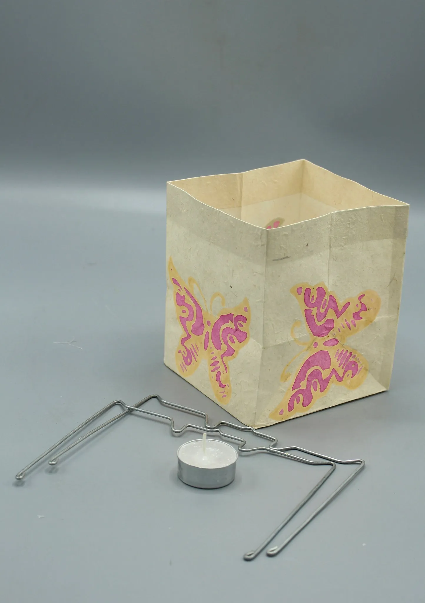 Handmade Butterfly design Natural Lokta Paper Candle Lamp