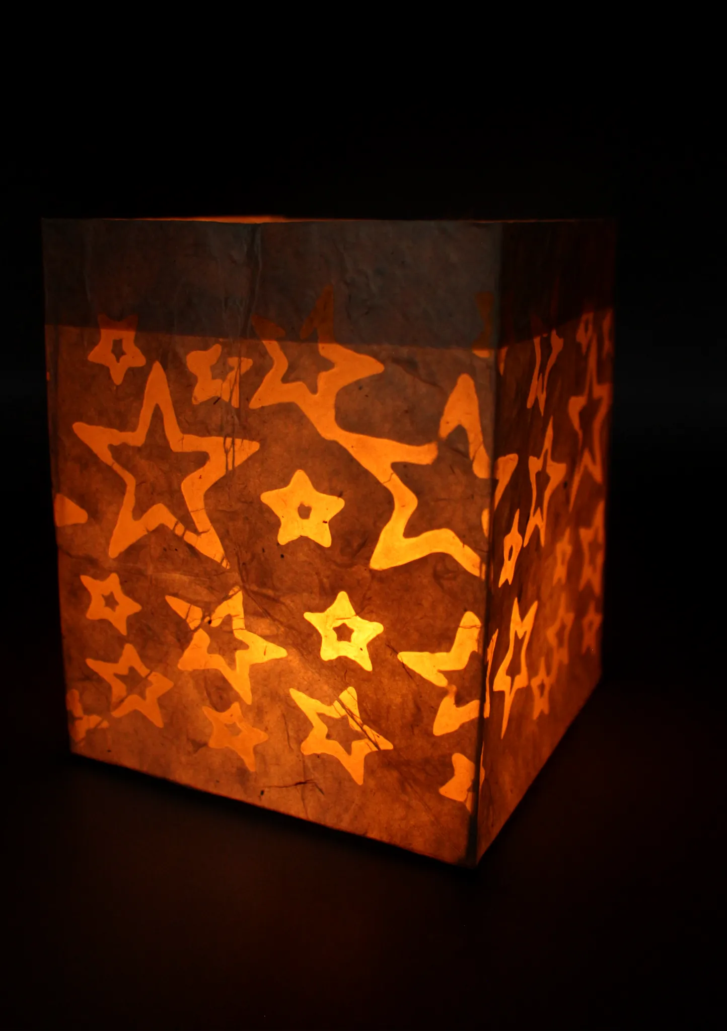 Handmade Star Printed White Lokta Paper Candle Lamp
