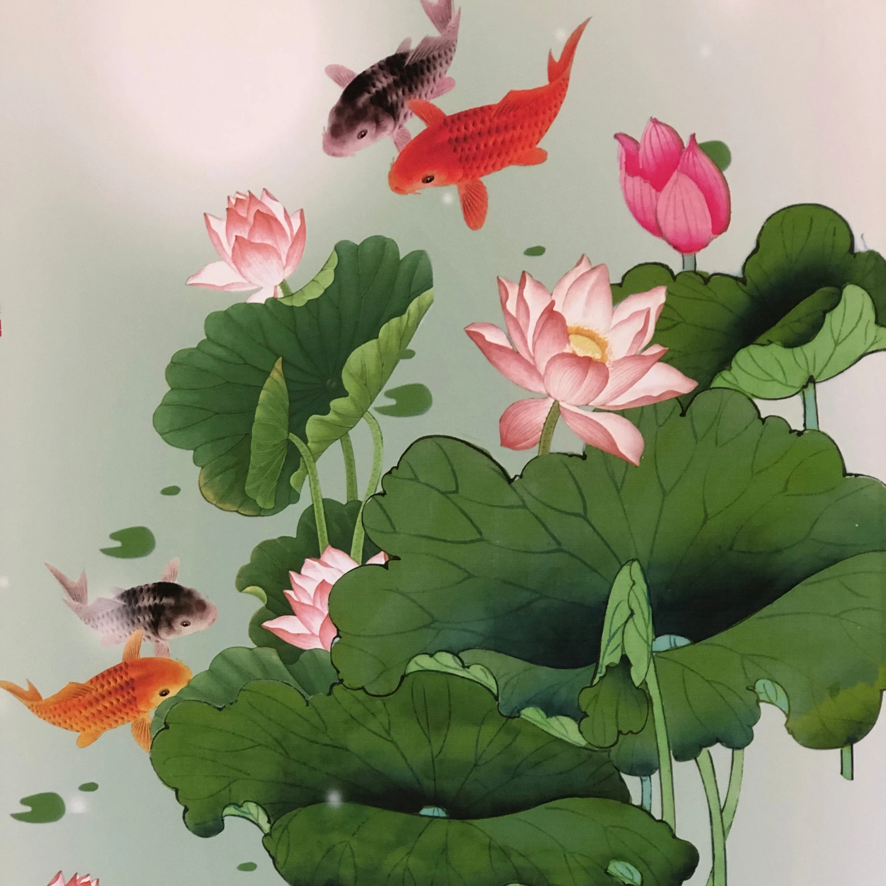 Lotus flowers and fish silk scroll (45 x 120cm)