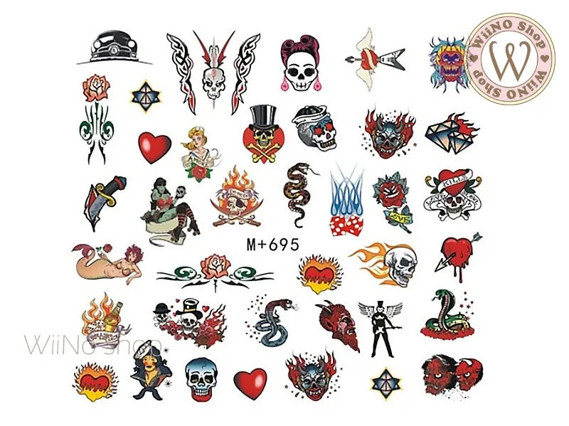 M 695 Tattoo Art Water Slide Nail Art Decals - 1pc