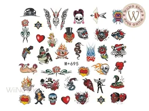 M 695 Tattoo Art Water Slide Nail Art Decals - 1pc