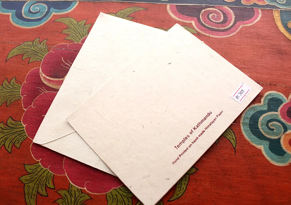 Nepalese Temples and Stupa Painted Handmade Lokta Paper Greeting Card