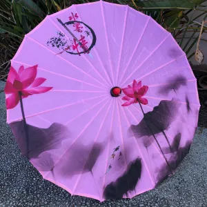 Nylon Parasol - Pink lotus flowers