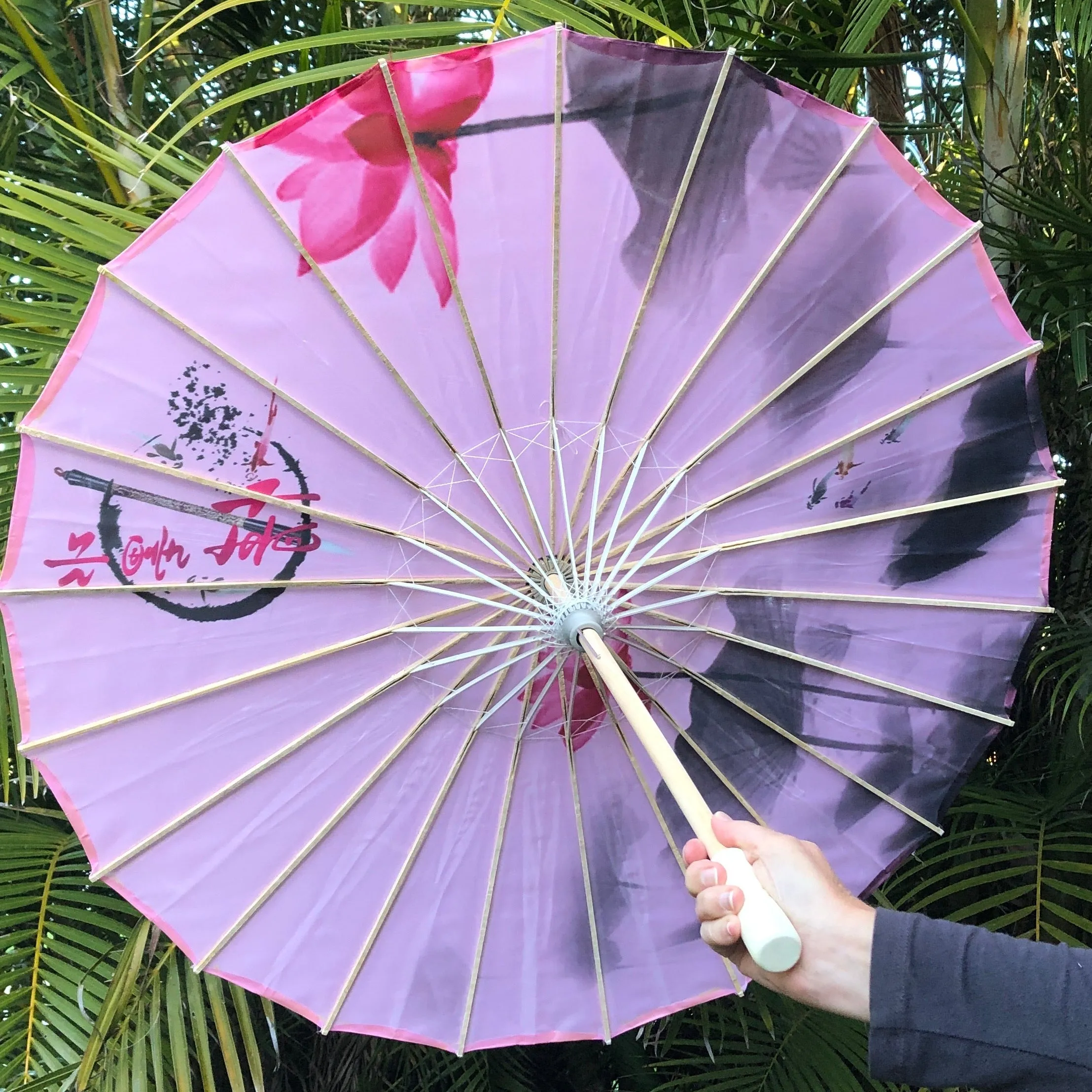 Nylon Parasol - Pink lotus flowers
