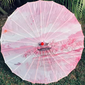 Nylon Parasol - Pink pagoda and cherry blossoms