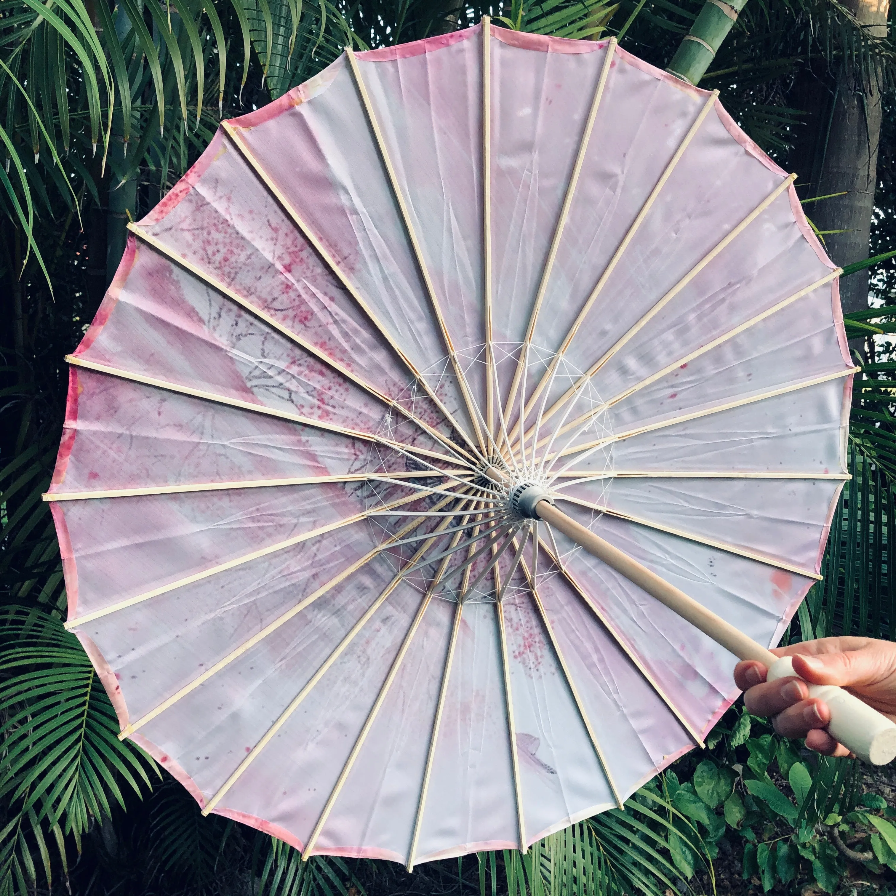 Nylon Parasol - Pink pagoda and cherry blossoms