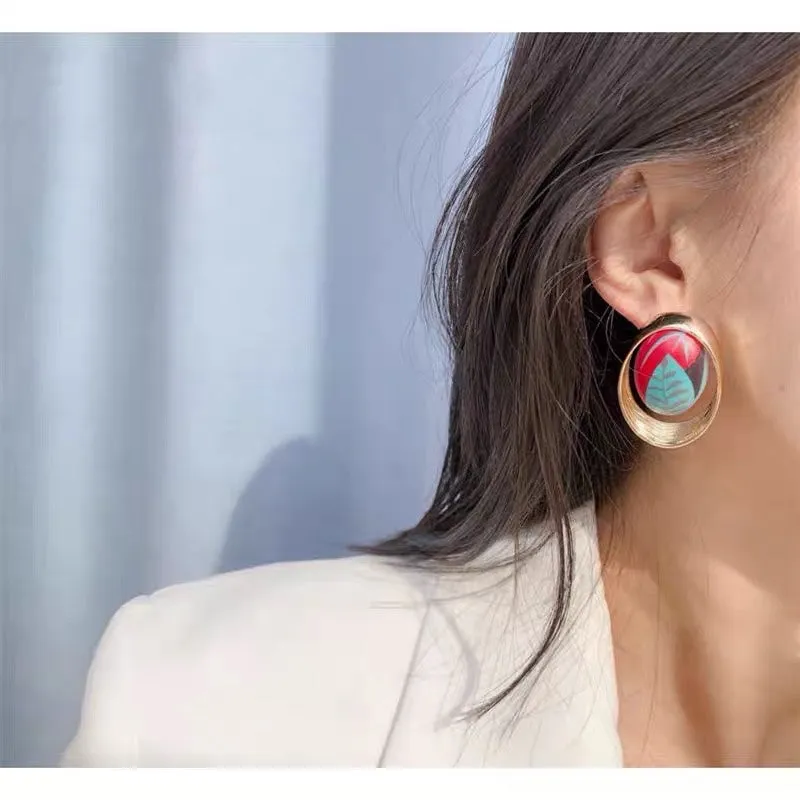 Oval Red and Blue patterned faux-vintage Earrings