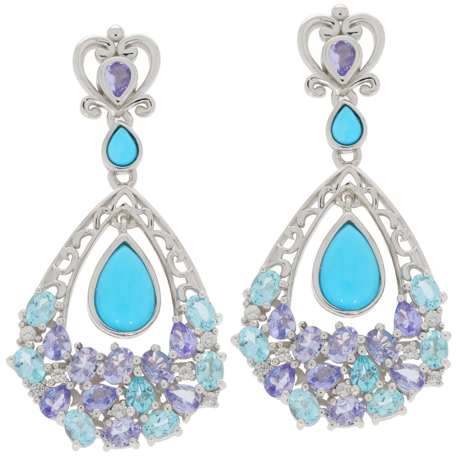 Pear Blue Turquoise Sterling Silver Earrings with Topaz Accent