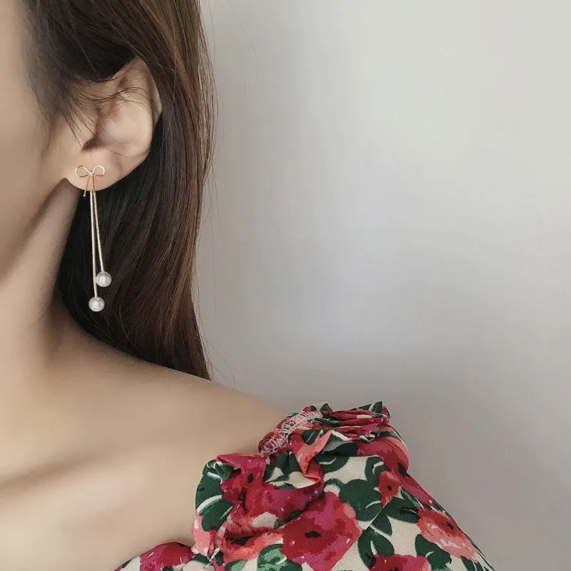 Ribbon Tie with Pearls Earrings