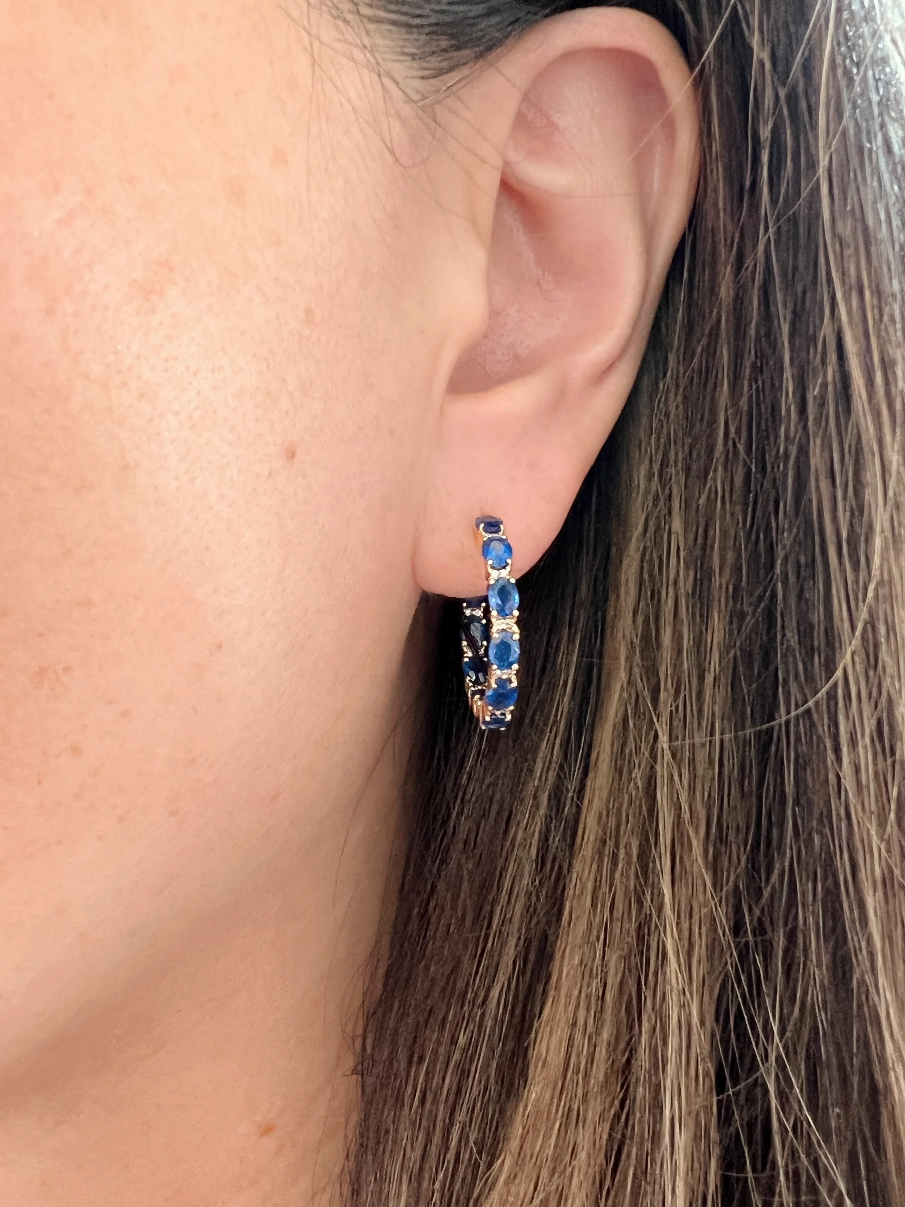 Sapphire and Diamond Gold Hoop Earrings