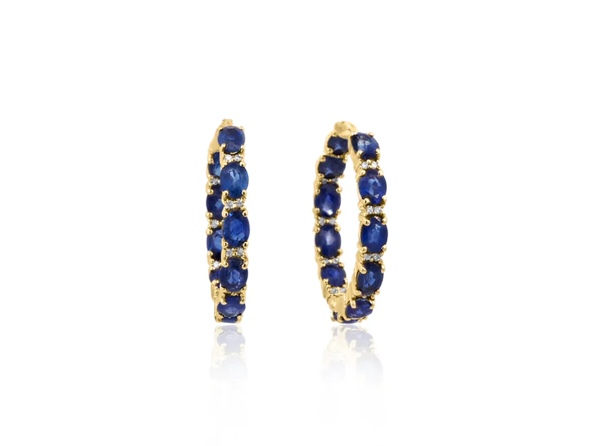 Sapphire and Diamond Gold Hoop Earrings