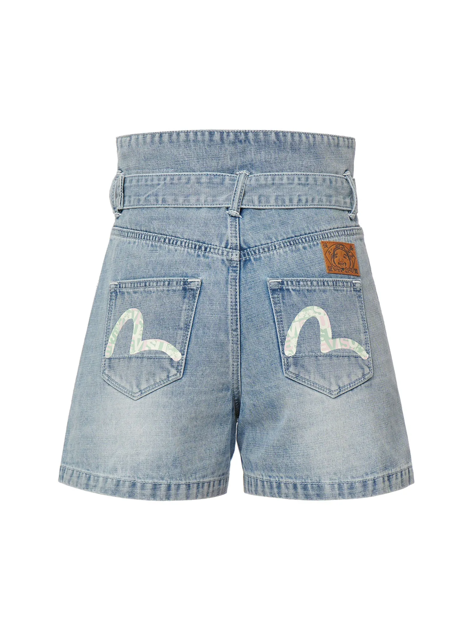 Seagull Print Paper Bag Denim Shorts