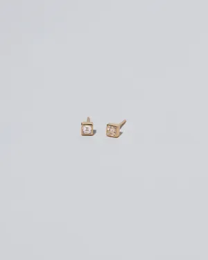 Square Frame Stud Earrings - White Diamond
