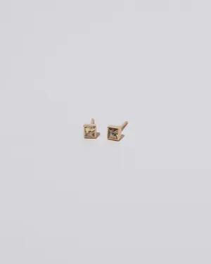 Square Frame Stud Earrings - Yellow Sapphire