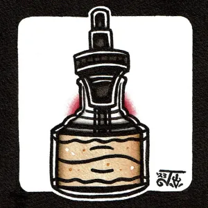 Vintage Ink Bottle Scrap Paper Painting