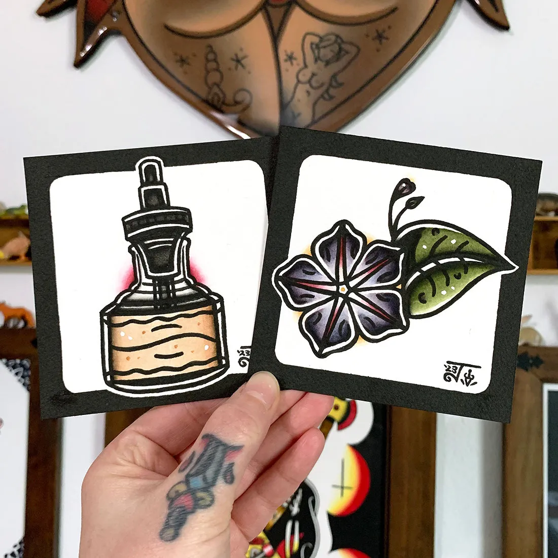 Vintage Ink Bottle Scrap Paper Painting