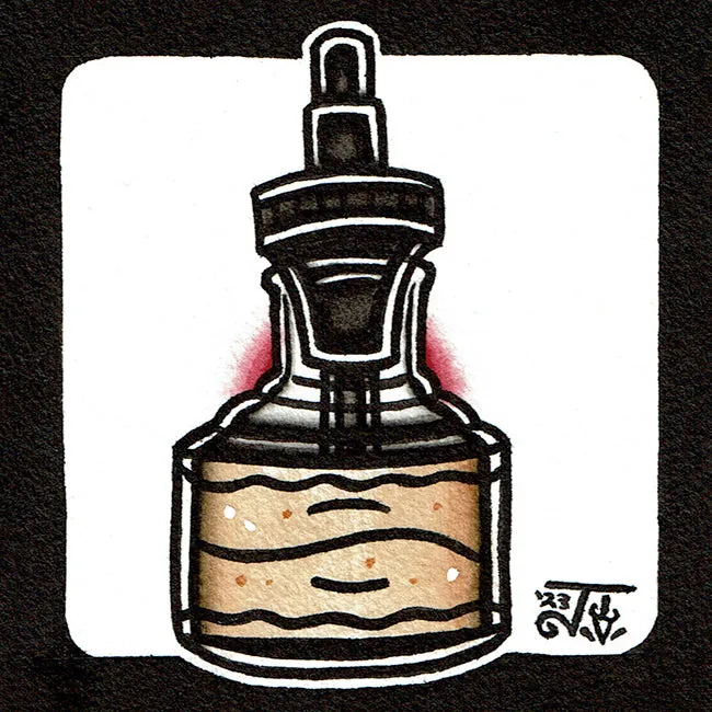 Vintage Ink Bottle Scrap Paper Painting