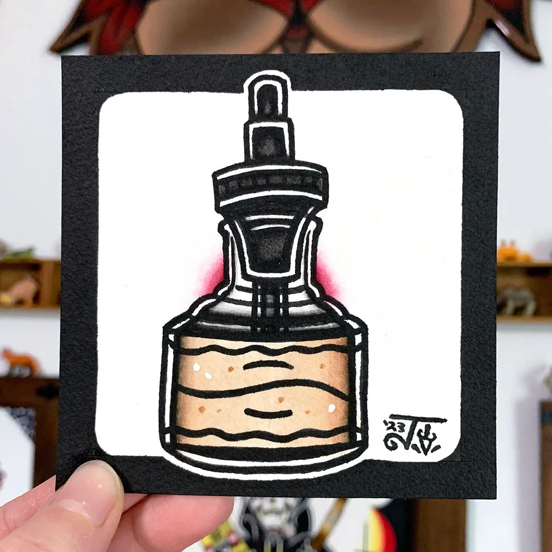 Vintage Ink Bottle Scrap Paper Painting