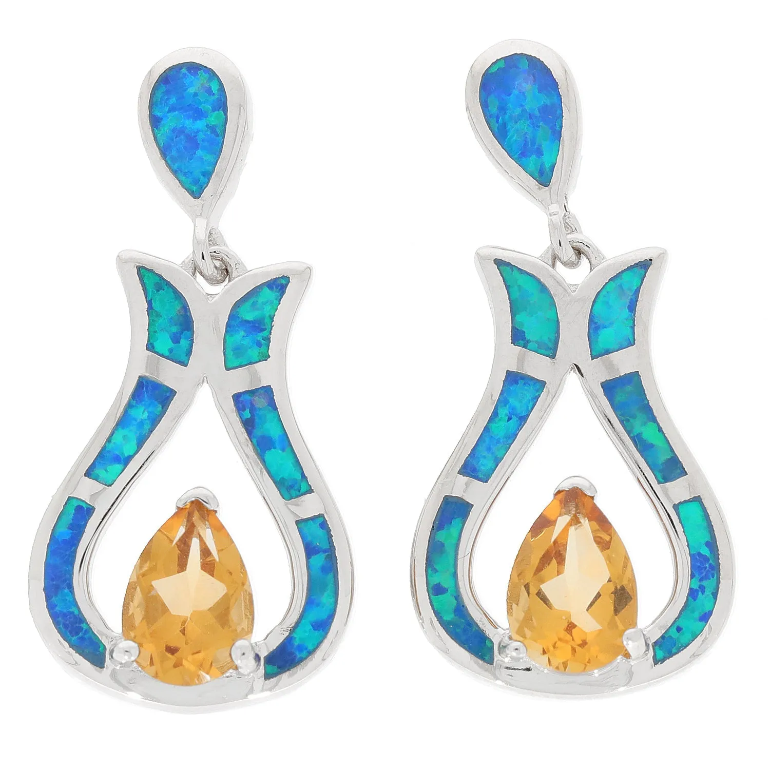 Yellow Citrine Sterling Silver Earrings with Opal Accent